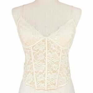 KENDALL & KYLIE Midnight Lover Lace Corset Top in Sand (Cream/Ivory) Size L